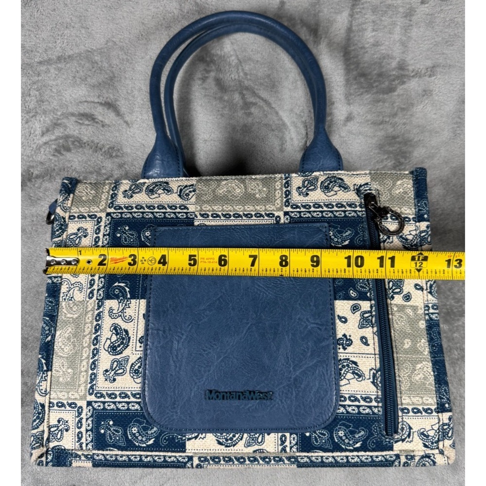 Montana West Bandana Paisley Concealed Carry Tote Bag Blue Cream No Strap - Picture 4 of 16